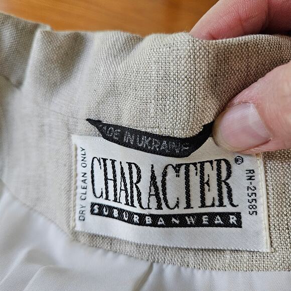 Character Suburbanwear Womens Vintage Tan Linen Blazer Jacket Sz 16 Quiet Luxury - Picture 15 of 15